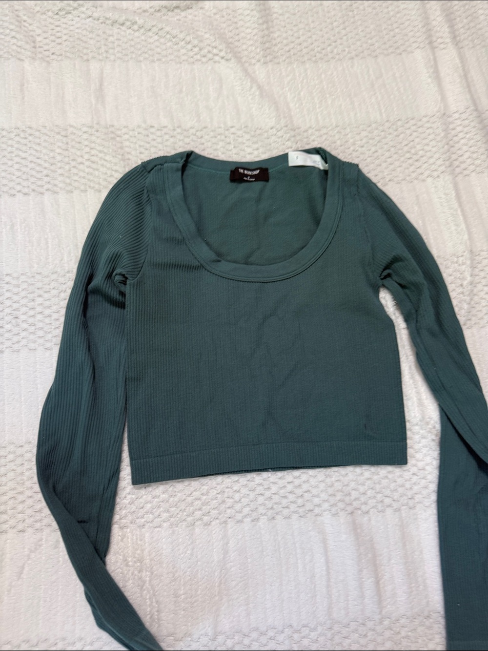 Teal Ribbed Long Sleeve Scoop Neck Tee